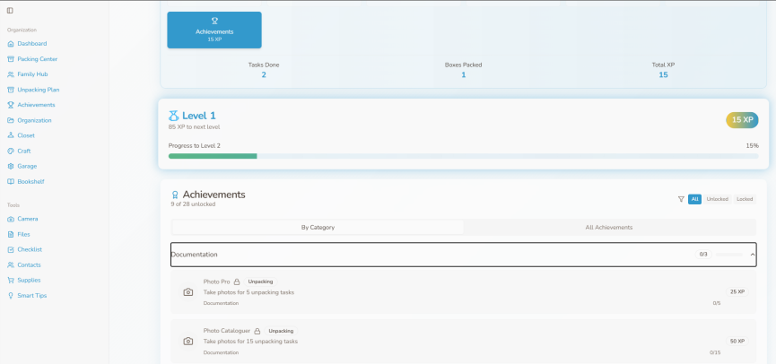 Organisync achievements tracker screenshot